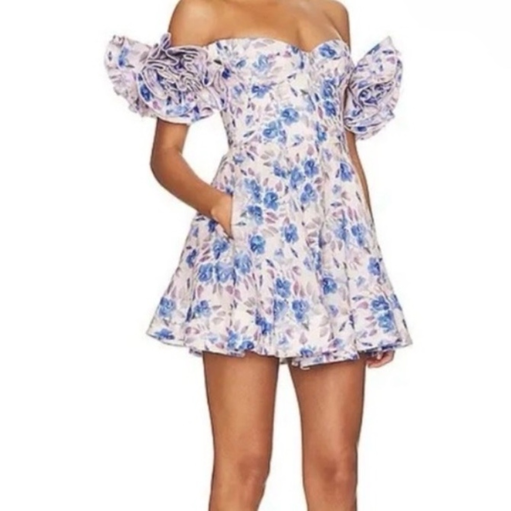 Bardot Blue and White Floral Mini Dress